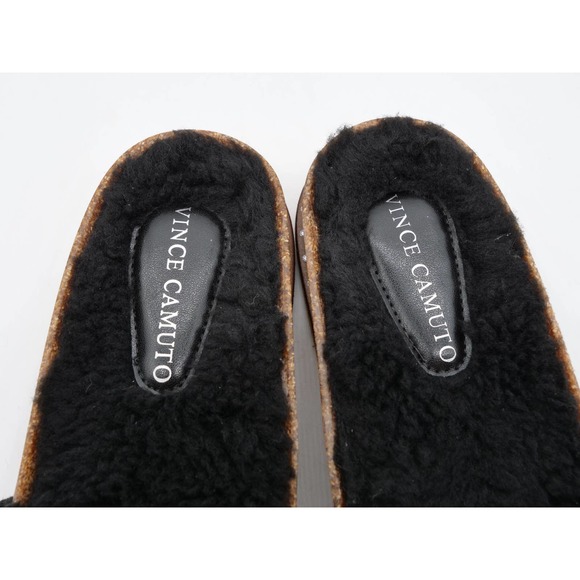 Vince Camuto Sandals Womens 6 Kanadial Black Suede Faux Fur Lined Slides Studded - Picture 8 of 11